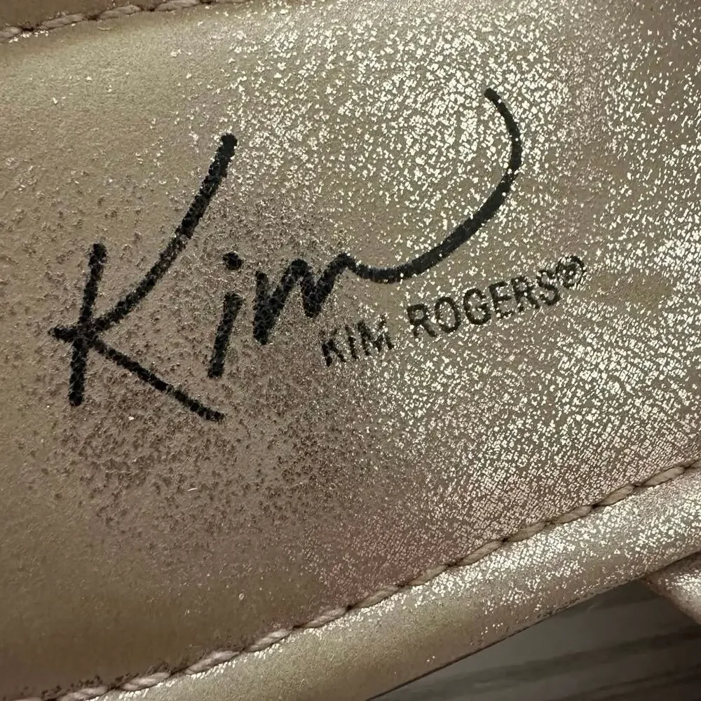 Kim Rogers Womens 6M Thong Sandals Gold‎ Metallic Slingback Buckle Accent